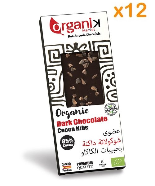 Organic-Dark-Chocolate-with-cocoa-Nibs x 12